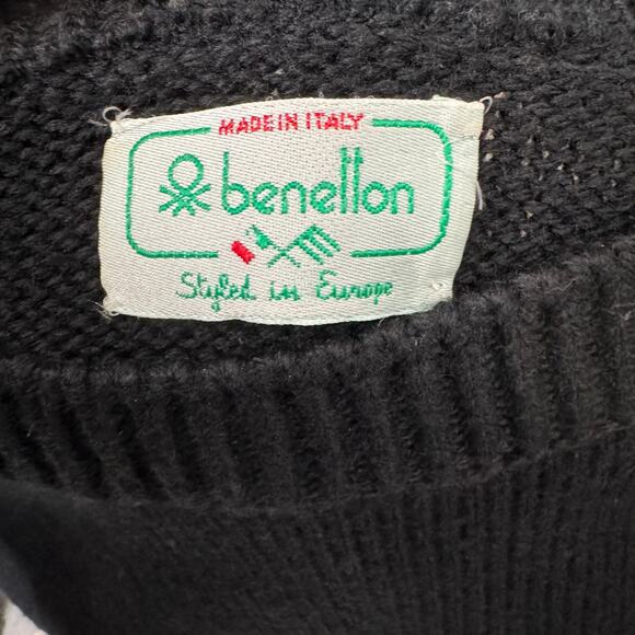 Vintage Benetton Italy Wool Blend Black Knit Southwest Aztec Graphic Sweater - Picture 6 of 7